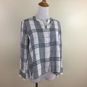 MADEWELL Black Gray White Plaid Checks V Neck High Low Hem Loose Fit Shirt